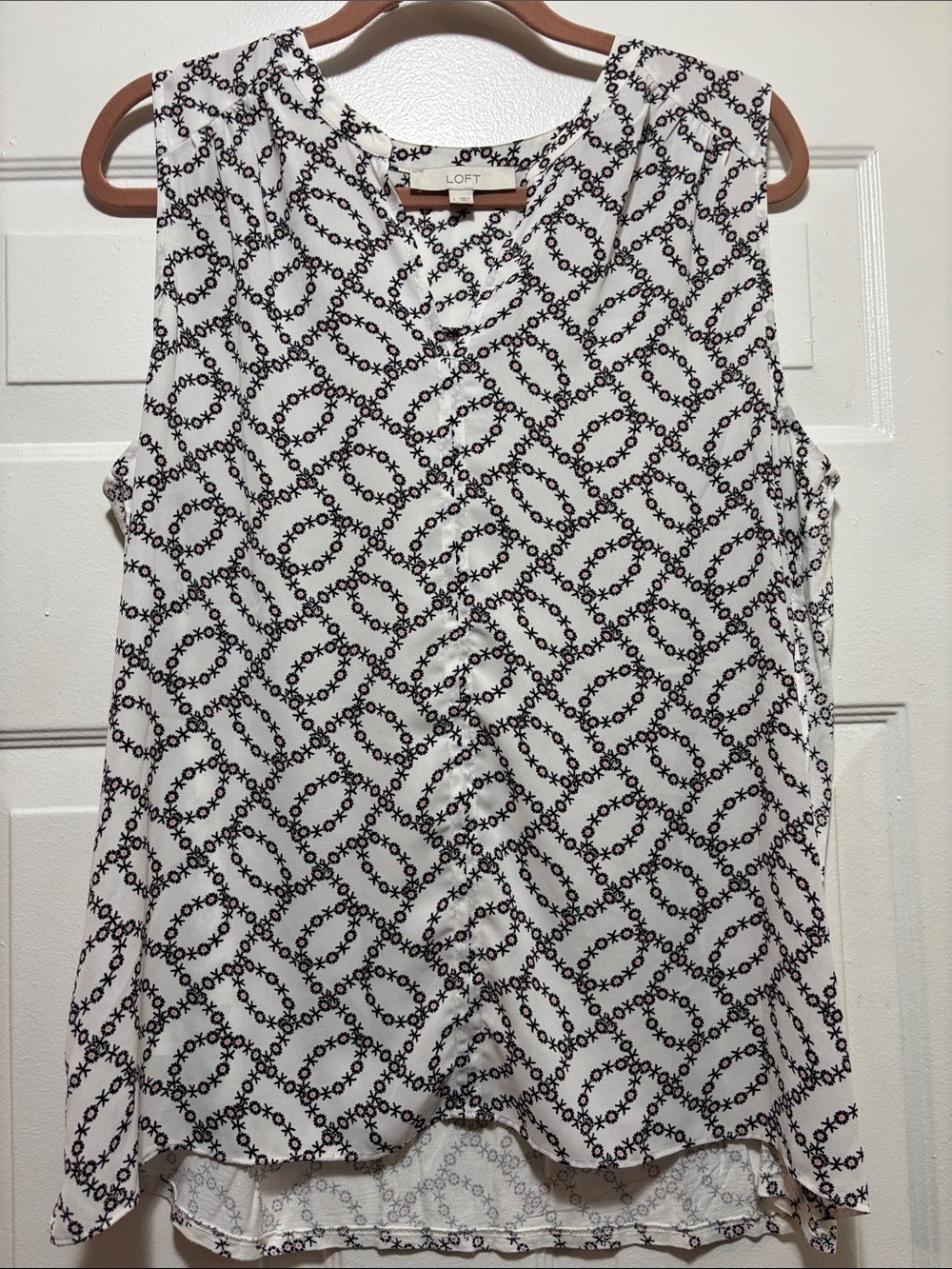 LOFT White & Black with Pink Sleeveless  Shell
